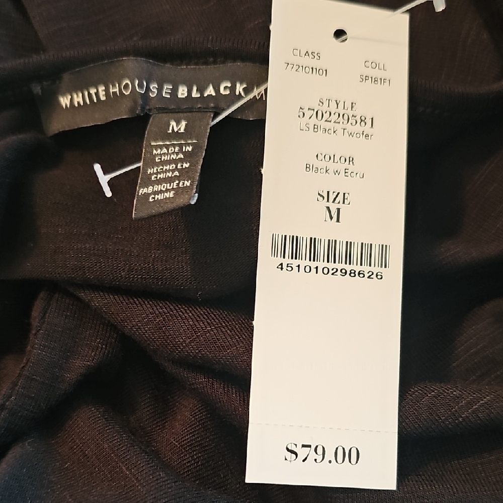 White House Black Market Black Top with Striped Hem - Picture 7 of 9